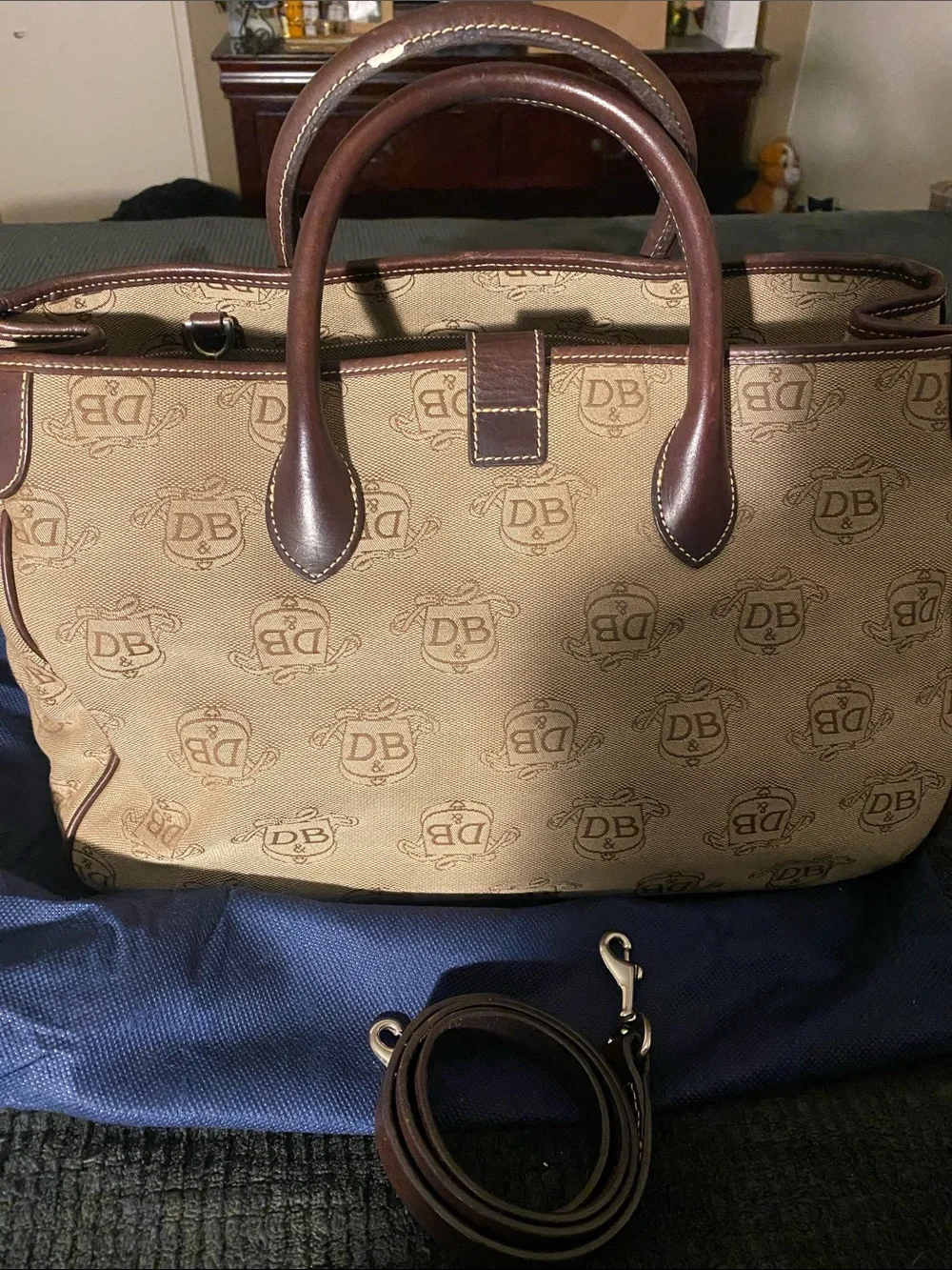 Dooney & Bourke Tan Canvas Satchel with Brown Leather Trim